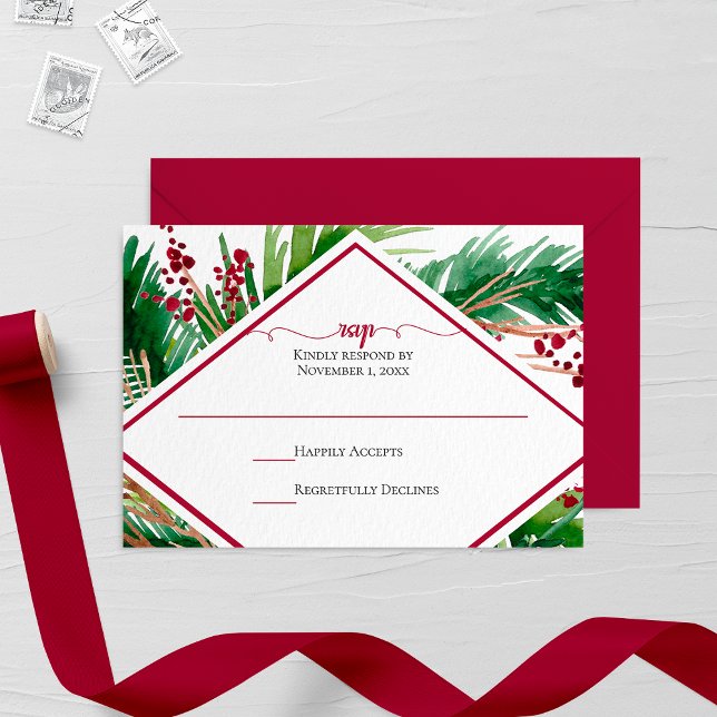Tarjeta RSVP de Boda de Invierno de Ferns y Berrie (Subido por el creador)