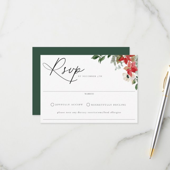 Tarjeta RSVP de Boda de Invierno de Moda Botánica (Anverso/Reverso In Situ)