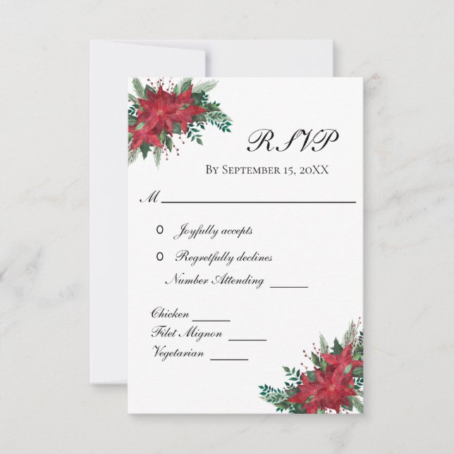 Tarjeta RSVP de Boda de Invierno de Navidades Rojo (Anverso)