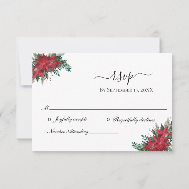 Tarjeta RSVP de Boda de Invierno de Navidades Rojo (Anverso)