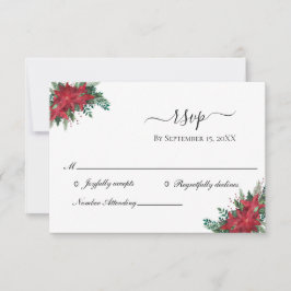 Tarjeta RSVP de Boda de Invierno de Navidades Rojo