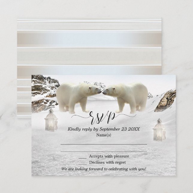 Tarjeta RSVP de Boda de Invierno de Oso Polar (Anverso / Reverso)