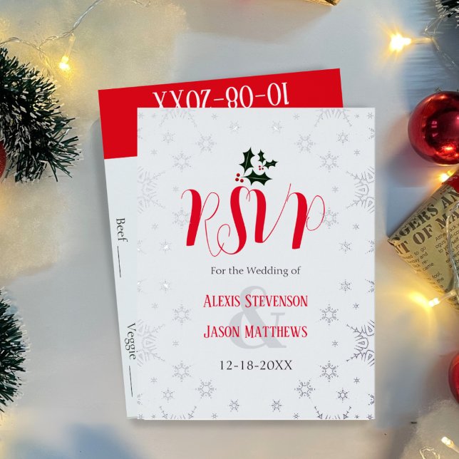 Tarjeta RSVP de Boda de Invierno de Snowflake Roja (Subido por el creador)