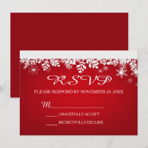 Tarjeta RSVP de Boda de Invierno de Snowflake Rojo
