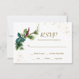 Tarjeta RSVP de Boda de Invierno Evergreen Holly p