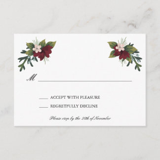 Tarjeta RSVP de boda de invierno floral de Marsala