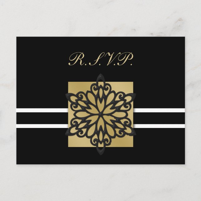 tarjeta rsvp de boda de invierno negro (Anverso)