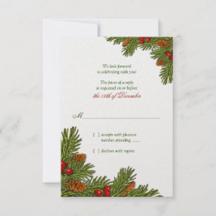Tarjeta RSVP de Boda de Invierno Pines Boughs Holi