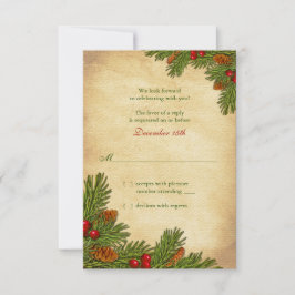 Tarjeta RSVP de Boda de Invierno Pines Boughs Holi