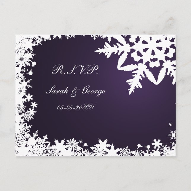 tarjeta rsvp de boda de invierno púrpura (Anverso)