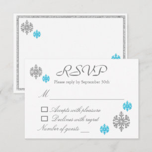 Tarjeta RSVP de Boda de Invierno Silver Blue Snowf