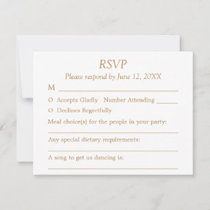Tarjeta RSVP de Boda de Invitado Blanco Dorado Bei