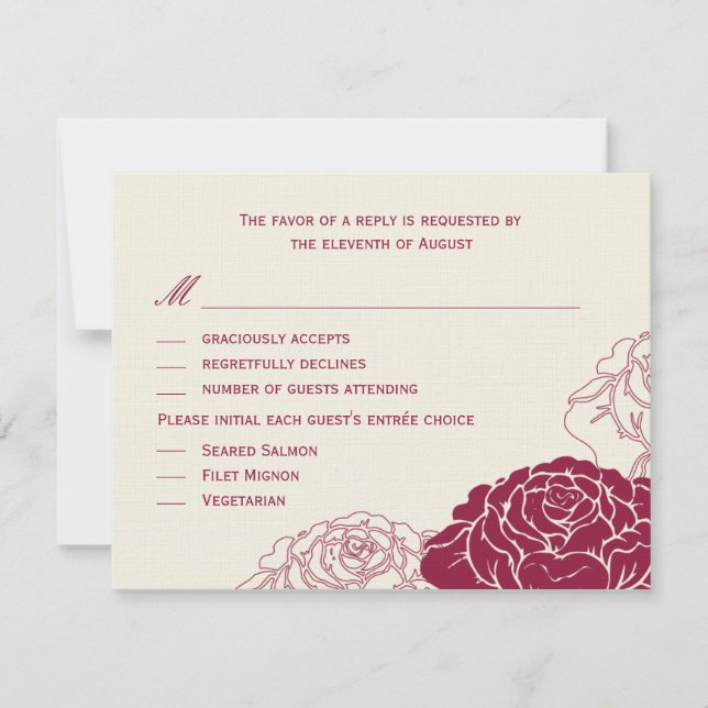 Tarjeta RSVP de boda de jardín de Rosa - rojo rico (Anverso)