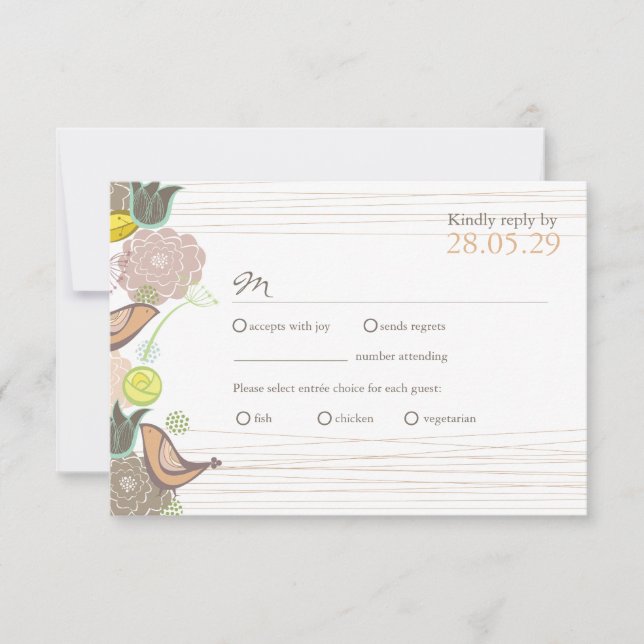 Tarjeta RSVP de Boda de Jardín Floral de Pájaros D (Anverso)