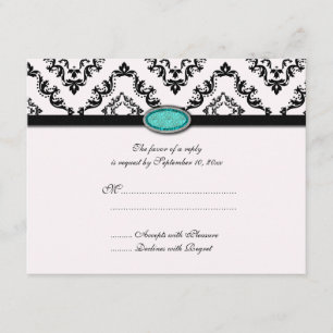 Tarjeta RSVP de boda de joyas de damasco negro mod