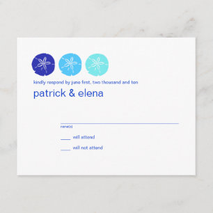 Tarjeta RSVP de boda de la arena azul