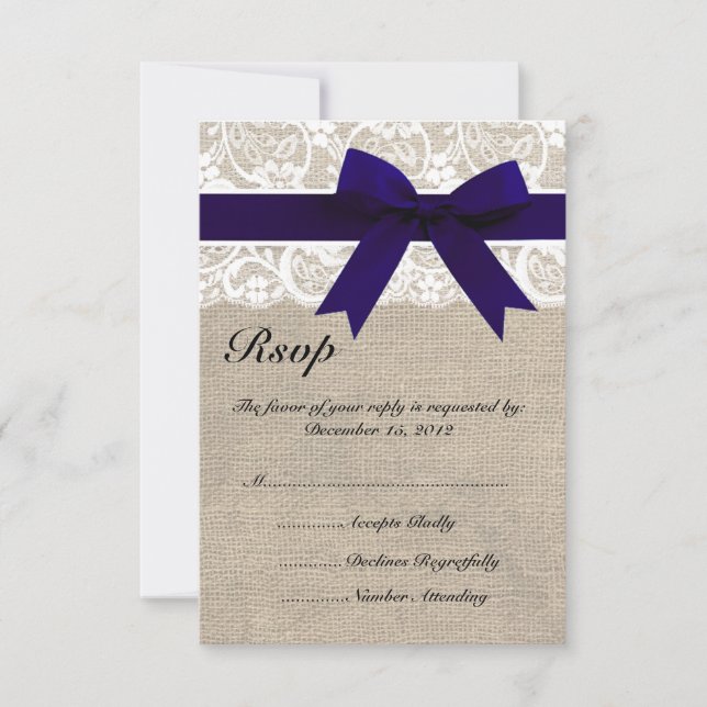 Tarjeta RSVP de Boda de la Armada de encaje blanco (Anverso)