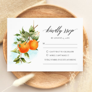 Tarjeta RSVP de boda de la caligrafía del naranja
