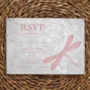 Tarjeta RSVP de boda de la libélula rosa