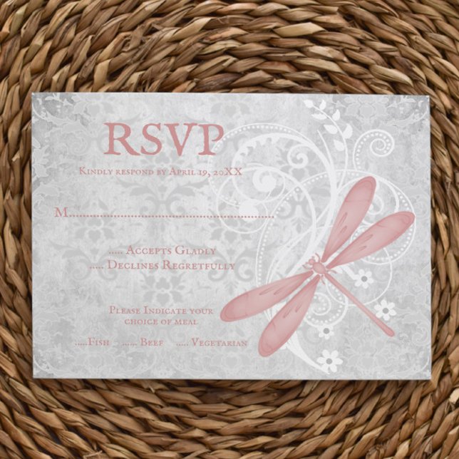 Tarjeta RSVP de boda de la libélula rosa (Pink Dragonfly Wedding RSVP Card)