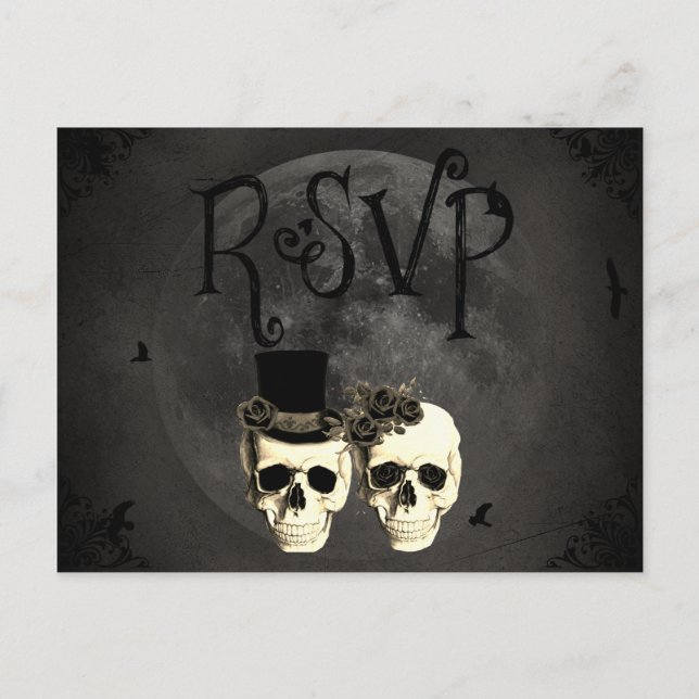 Tarjeta RSVP de Boda de la Novia y Groom Skull Wed (Anverso)