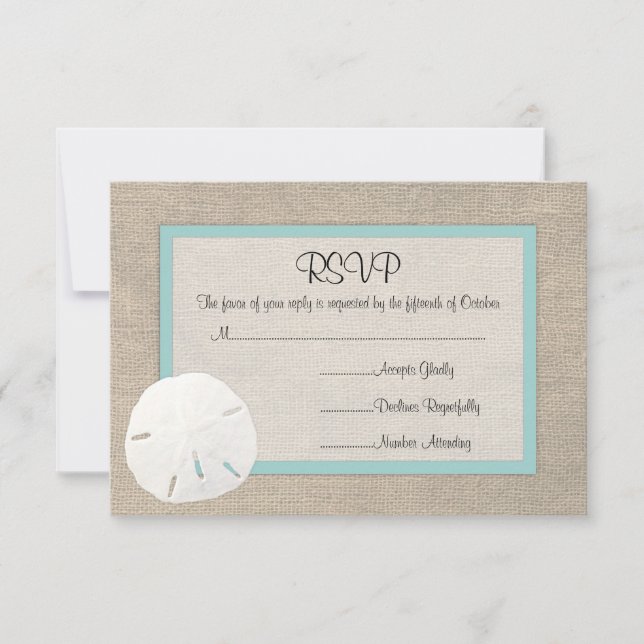 Tarjeta RSVP de boda de la playa de Sand Dollar (Anverso)