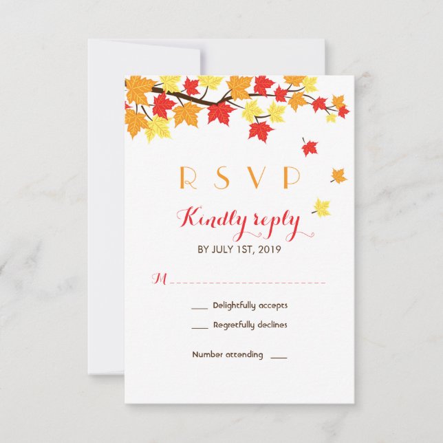 Tarjeta RSVP de Boda de la temporada de otoño con  (Anverso)