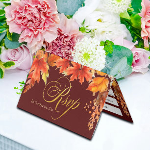 Tarjeta RSVP de Boda de las Letras de Oro Caer de 