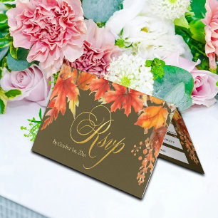 Tarjeta RSVP de Boda de las Letras de Oro Caer de