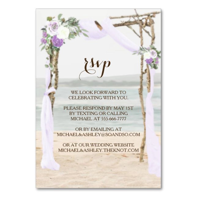 Tarjeta RSVP de Boda de Lavanda de Beach Arbor Sin (Anverso)