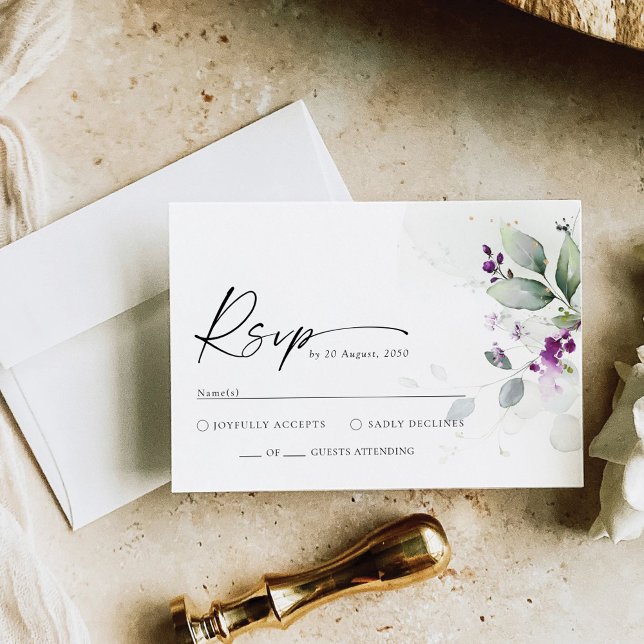 Tarjeta RSVP de Boda de Lavanda de Verdor Púrpura (Subido por el creador)