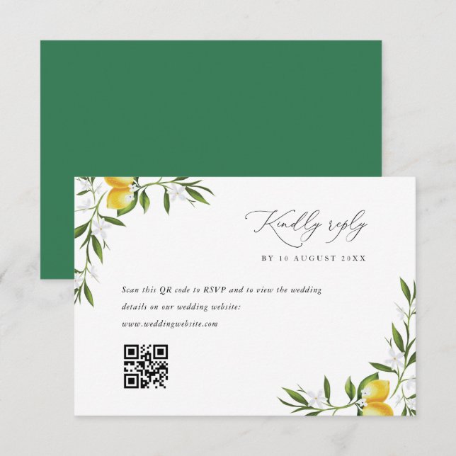 tarjeta RSVP de boda de limón acuarela verde (Anverso / Reverso)