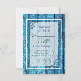 Tarjeta RSVP de Boda de Madera Azul Antiguo