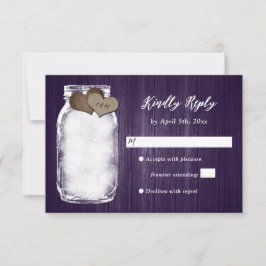Tarjeta RSVP de Boda de Madera Purple Mason Jar