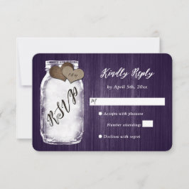 Tarjeta RSVP de Boda de Madera Rustic Purple Mason