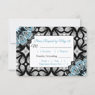 Tarjeta RSVP de boda de manala negra y azul