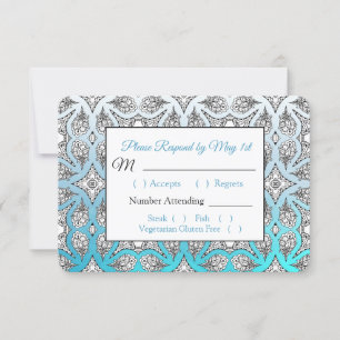 Tarjeta RSVP de boda de manala negra y azul