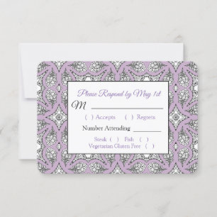 Tarjeta RSVP de boda de mandarala negra y púrpura