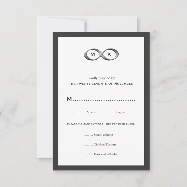 Tarjeta RSVP de Boda de Mano Infinity de Plata (Anverso)