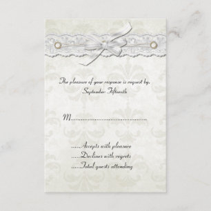 Tarjeta RSVP de boda de marfil-damasco
