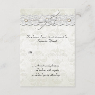 Tarjeta RSVP de boda de marfil-damasco