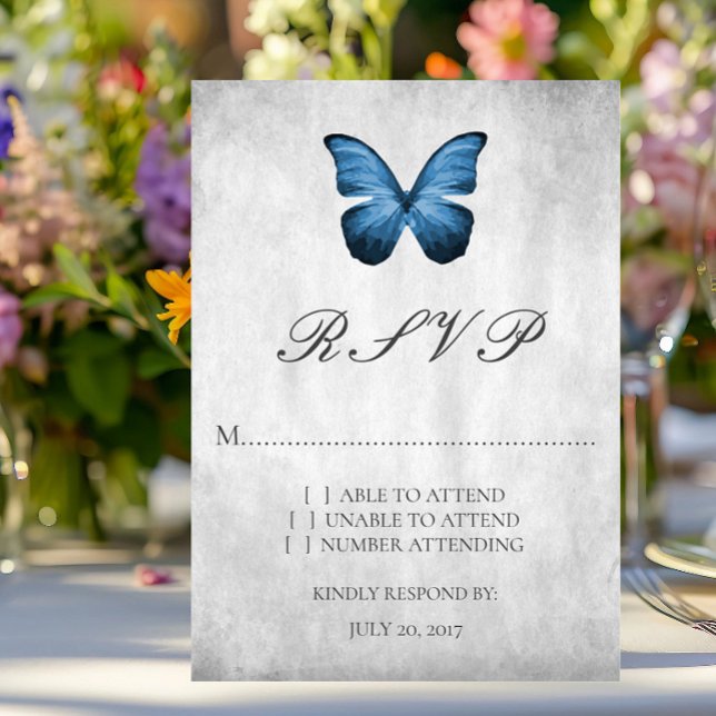 Tarjeta RSVP de boda de mariposa azul (Blue Butterfly Wedding RSVP Card)