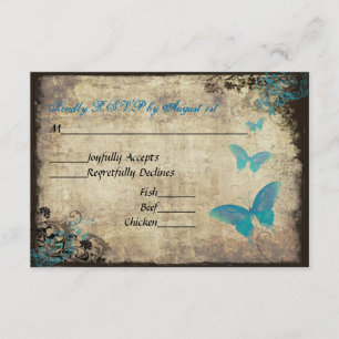 Tarjeta RSVP de Boda de Mariposa Azul Vintage