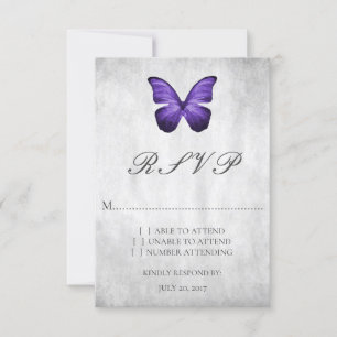 Tarjeta RSVP de boda de mariposa púrpura