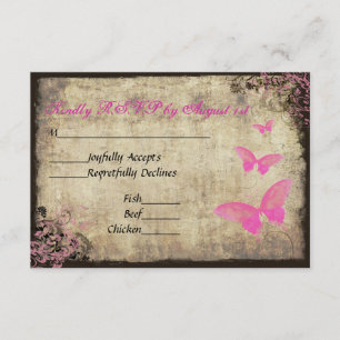 Tarjeta RSVP de Boda de Mariposa Rosa Vintage