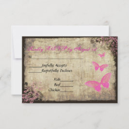 Tarjeta RSVP de Boda de Mariposa Rosa Vintage