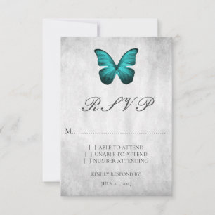 Tarjeta RSVP de boda de mariposa verde azulada