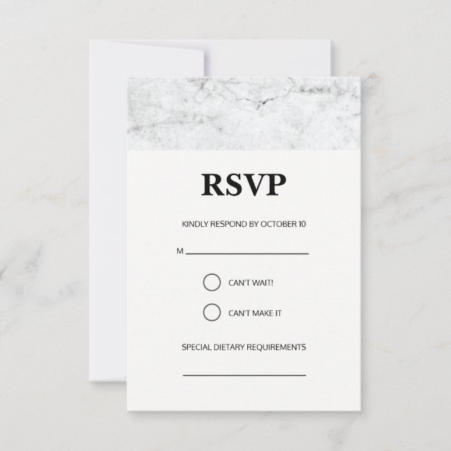 Tarjeta RSVP de boda de mármol moderno (Anverso)