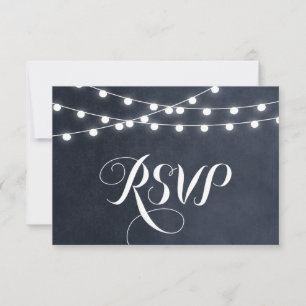 Tarjeta RSVP de Boda de Medianoche Blue String Lig