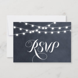 Tarjeta RSVP de Boda de Medianoche Blue String Lig